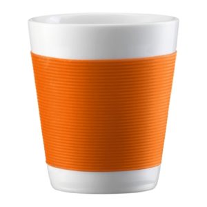Bodum - Canteen Double Wall Thermal Porcelain Cups, Medium, Set of 2, 6-Ounce, Orange