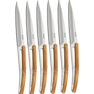 Deejo - 6pcs Steak Knife Polished Olive Wood Serrated