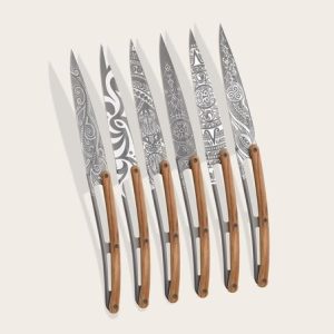 Deejo - Steak Knives Olive Wood / Tattoos of the World