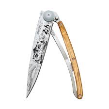 Deejo - 24h Le Mans Knife 100 years Day Edition Tattoo Titanium Olive wood