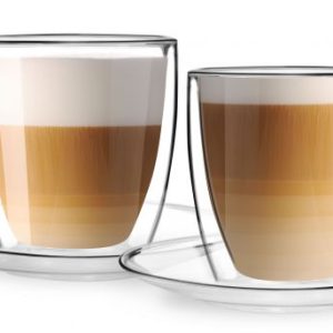 Vialli - Set of 2 double wall glass 250 ml with saucer AMO