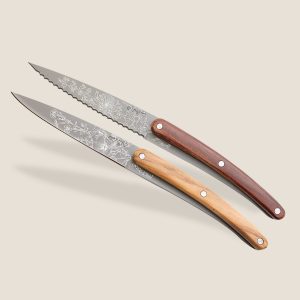 Deejo - 2 Pairing Knives Olive and Coral Wood / Blossom