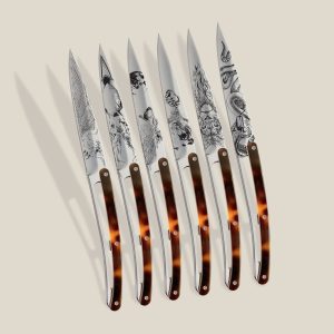 Deejo - 6 Steak Knives Ambered Turtle / Wild