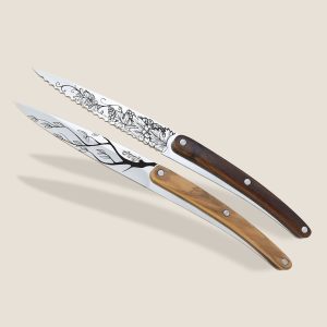 Deejo - 2 Pairing Knives Olive and Coral Wood / Tree and Grand Cru